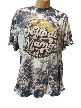 Gildan Tie-Dye Softball Mama Graphic Tee - Black, Cream, Brown Sporty Fall Lg